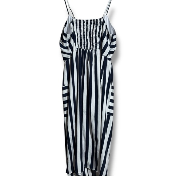 Style House Navy/White Stripe Sleeveless Button Down Front Midi Dress w/ Pockets - Picture 16 of 16